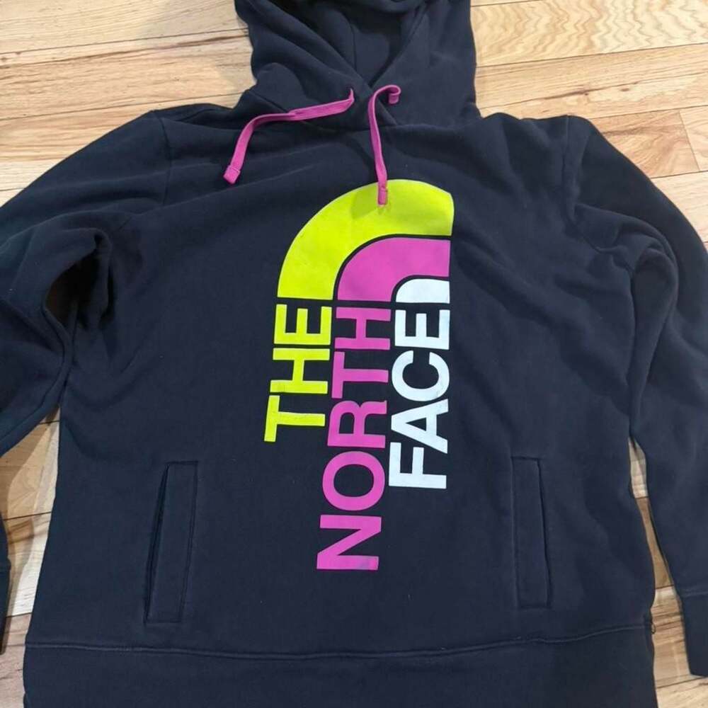The North Face Women's Pullover Hoodie Black Neon Logo Size XL